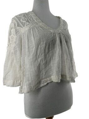 Free People Cream Crochet Lace Knit Top gauzey flowy boho festival sz xs